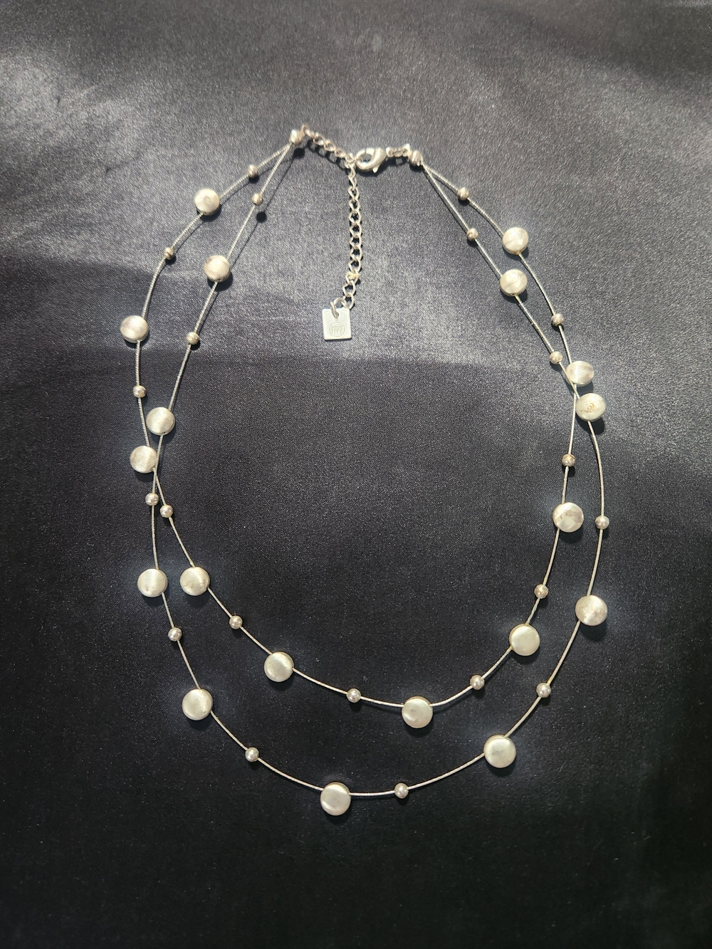 Nine West Silver Tone Double Strand Floating Disc Station Necklace